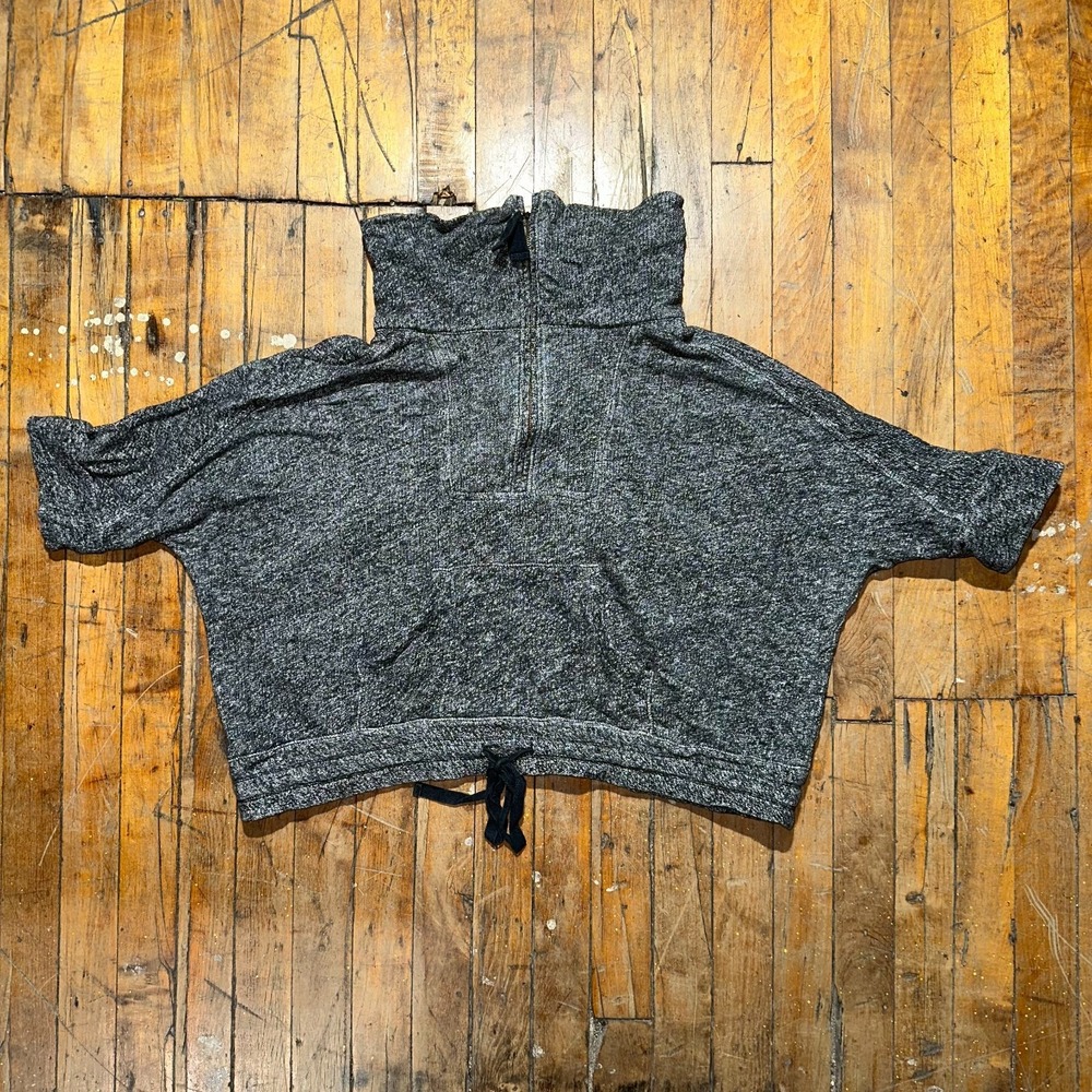 LOFT Cropped Sweater Womens XS/S Gray Cozychic Pocket Mock Neck 1/4 Zip Comfy